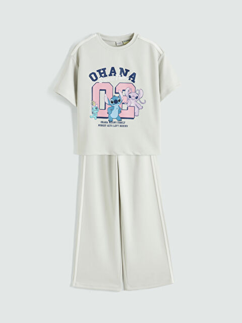 LCW Kids Stitch ve Angel Baskılı Kız Çocuk Tişört ve Eşofman Altı - S6N074Z4-FLG