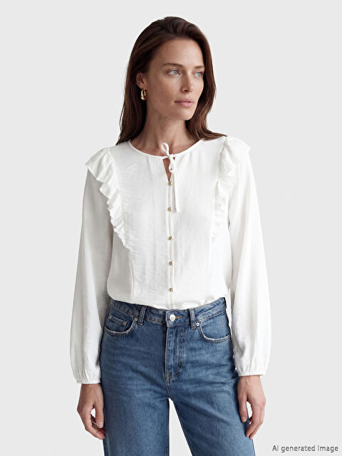 LCW Grace Bağlamalı Yaka Fırfırlı Bluz - S6N101Z8-1R2