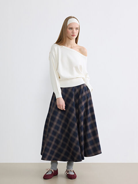 XSIDE Beli Fermuarlı Ekose Kloş Etek - S6N106Z8-1SD