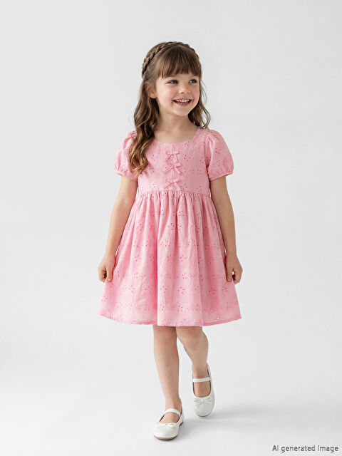 LCW Kids Kare Yaka Ajurlu Kız Çocuk Elbise	 - S6N139Z1-GA5