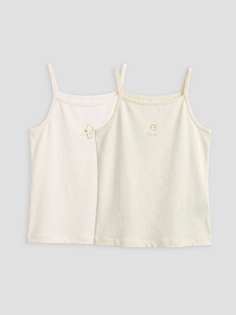 LCW Kids Kare Yaka Baskılı Kız Çocuk Atlet 2'li - S6N168Z1-FQK