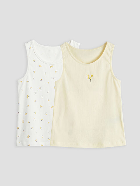 LCW Kids Bisiklet Yaka Çiçekli Kız Çocuk Atlet 2'li - S6N174Z1-LRB