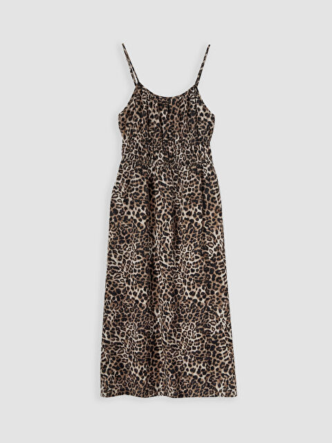 LCWAIKIKI Classic Kare Yaka Leopar Desenli İp Askılı Elbise