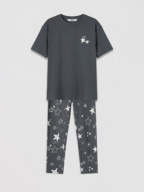 LCW Kids Bisiklet Yaka Desenli Kız Çocuk Pijama Takım