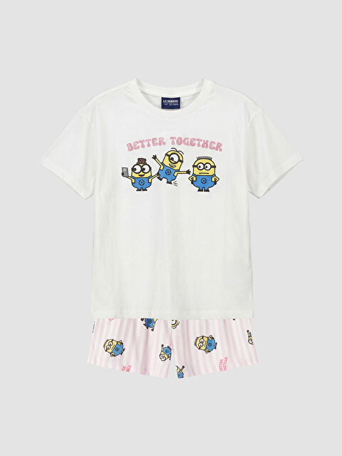 LCW Kids Minions Baskılı Kız Çocuk Şortlu Pijama Takım