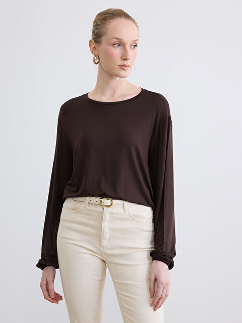 LCW ECO Bisiklet Yaka Balon Kollu Oversize Bluz - S6N277Z8-HDD