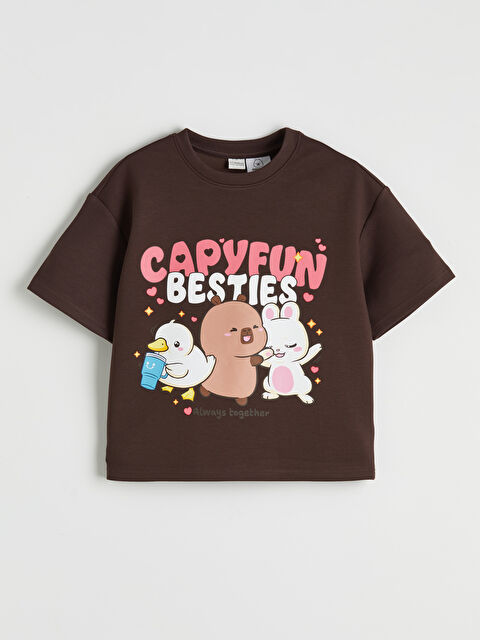 LCW Kids Capyfun Baskılı Kız Çocuk Soft Touch Tişört