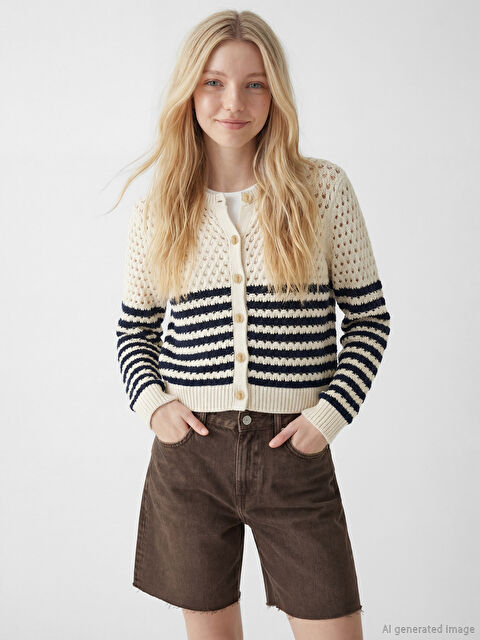 XSIDE Bisiklet Yaka Ajurlu Kadın Triko Hırka - S6N342Z8-LGS