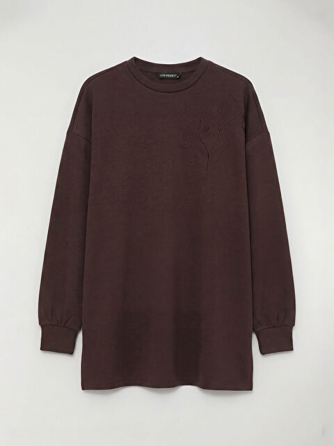 LCW Modest Bisiklet Yaka Nakışlı Kadın Sweatshirt Tunik - S6N353Z8-HMK