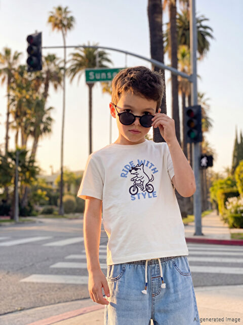 LCW Kids Bisiklet Yaka Baskılı Erkek Çocuk Tişört