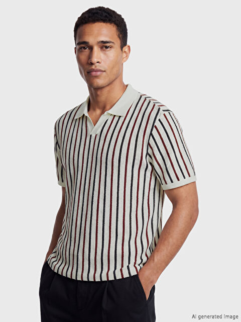 LCW Vision Polo Yaka Çizgili Erkek Triko Tişört