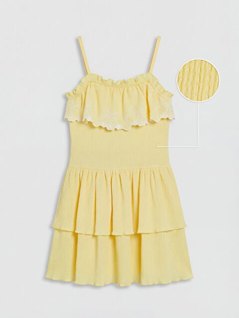 LCW Kids Kare Yaka Katlı Kız Çocuk Elbise