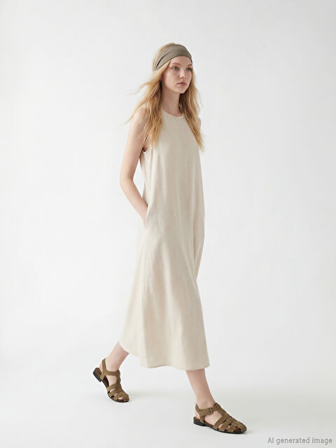 XSIDE Bisiklet Yaka A Kesim Keten Karışımlı Elbise - S6N436Z8-VHM