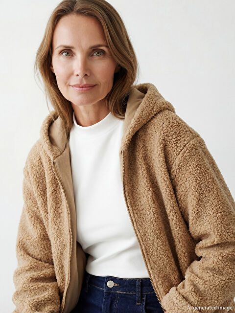 LCW Grace Kapüşonlu Kadın Pelüş Hırka - S6N446Z8-J00