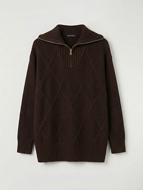 LCW Modest Polo Yaka Baklava Desenli Kadın Triko Tunik	 - S6N477Z8-1FY