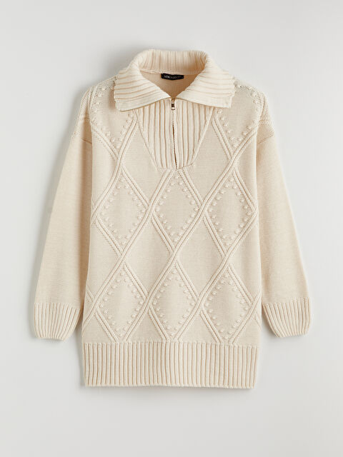 LCW Modest Polo Yaka Baklava Desenli Kadın Triko Tunik - S6N477Z8-FEJ