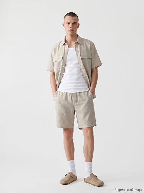 XSIDE Rahat Kalıp Keten Görünümlü Erkek Şort