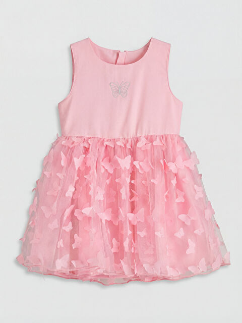 LCW Kids Bisiklet Yaka Tül Detaylı Kız Çocuk Elbise	 - S6N518Z1-24W