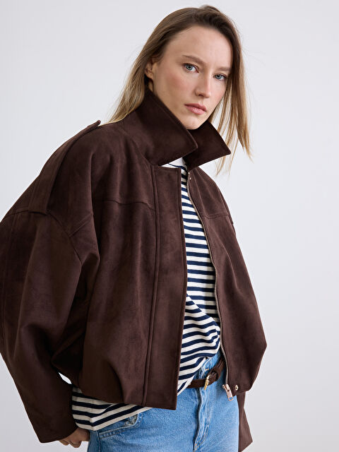 LCW Vision Gömlek Yaka Kadın Süet Görünümlü Ceket - S6N525Z8-DJ7