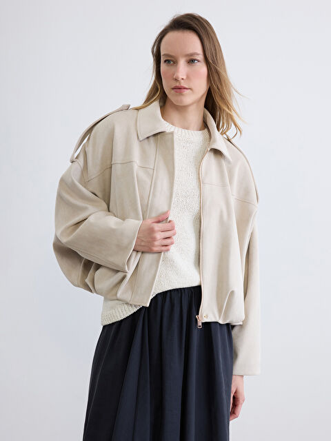 LCW Vision Gömlek Yaka Kadın Süet Görünümlü Ceket - S6N525Z8-DXR