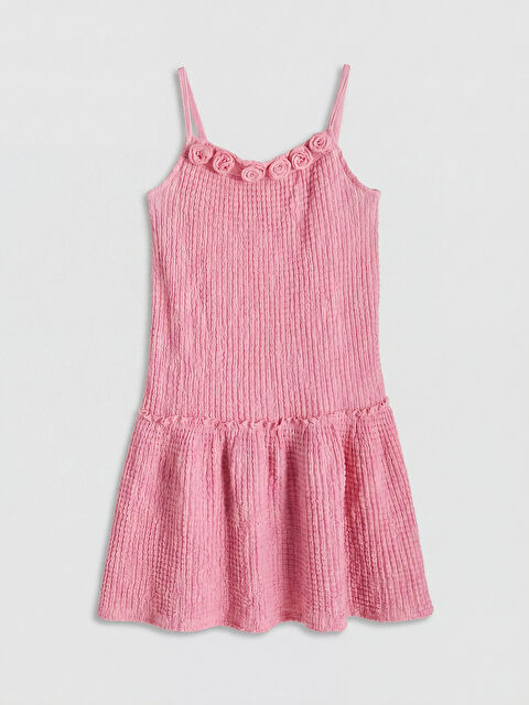 LCW Kids İp Askılı Gül Detaylı Kız Çocuk Elbise