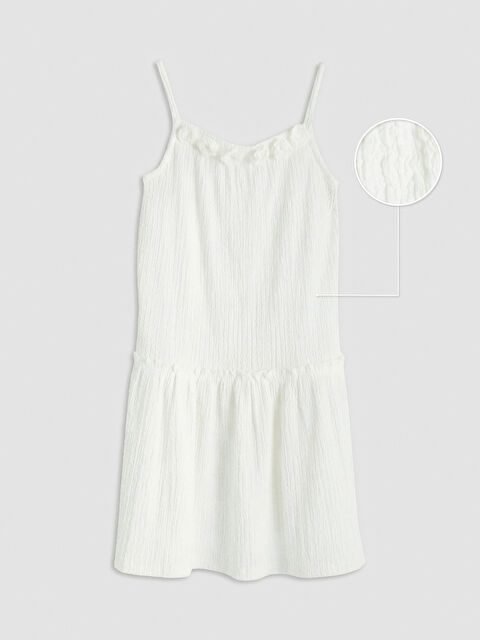 LCW Kids Fırfır Detaylı Askılı Kız Çocuk Dokulu Elbise