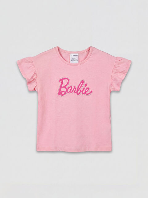 LCW Kids Barbie Printed Ruffled Girls' T-Shirt