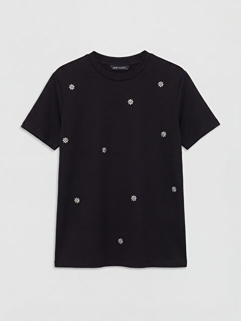 LCW Modest Bisiklet Yaka Taşlı Kadın Tişört - S6N685Z8-CVL