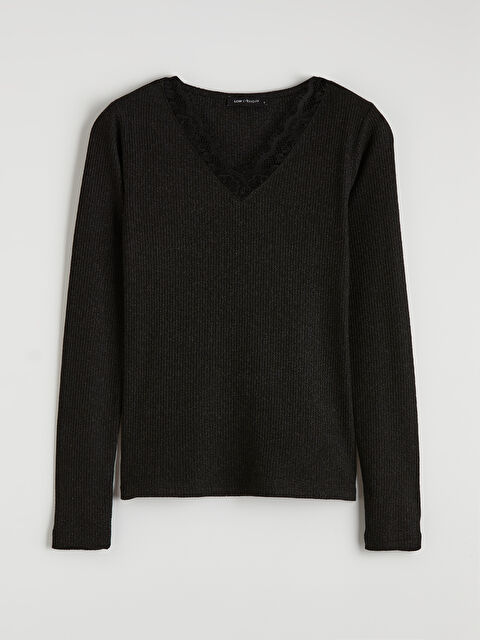 LCWAIKIKI Classic V Yaka Dantel Detaylı Bluz - S6N695Z8-CVL