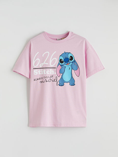 LCW Kids Stitch Baskılı Kız Çocuk Tişört - S6N736Z4-G6L