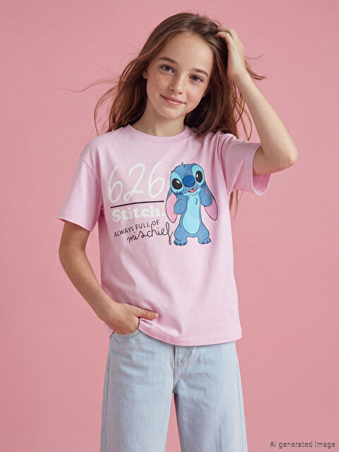 LCW Kids Stitch Baskılı Kız Çocuk Tişört