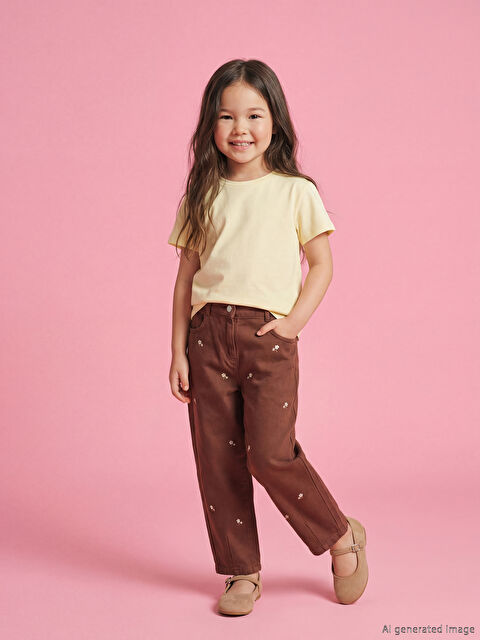 LCW Kids Çiçek Nakışlı Kız Çocuk Pantolon - S6N745Z1-HBB