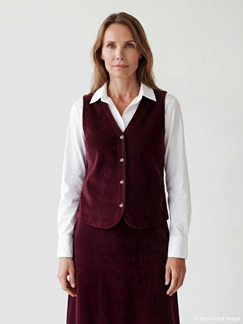 LCW Grace V Yaka Fitilli Kadife Kadın Yelek - S6N746Z8-ZMY