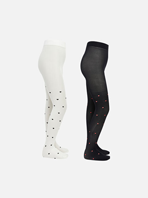 LCW Kids Kalp Desenli Kız Çocuk İnce Külotlu Çorap 2'li