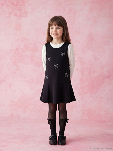 LCW Kids Bisiklet Yaka Fiyonk Detaylı Kız Çocuk Elbise - S6N776Z1-CVL