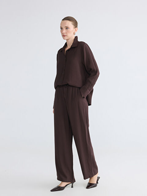 LCWAIKIKI Classic Beli Lastikli Dokulu Kadın Pantolon