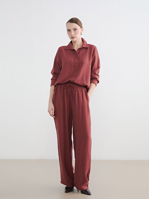 LCWAIKIKI Classic Beli Lastikli Dokulu Kadın Pantolon