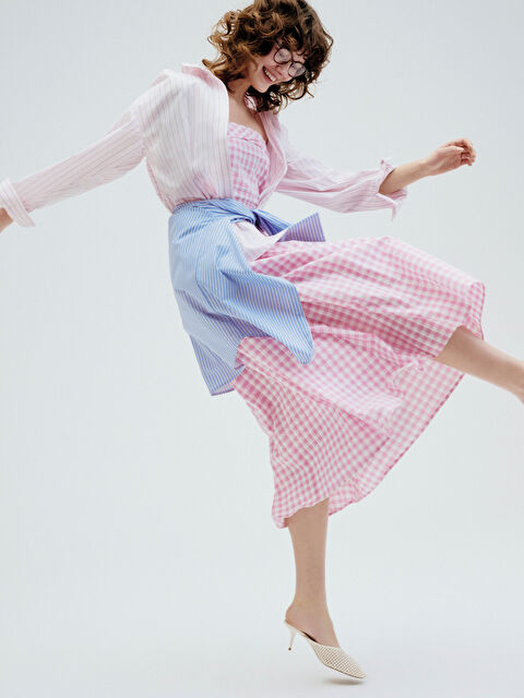 XSIDE Straplez Yaka Ekose Belden Oturtmalı Elbise - S6N792Z8-1V4