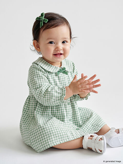 LCW baby Bebe Yaka Ekose Kız Bebek Gabardin Elbise