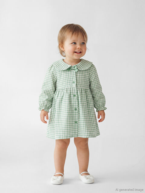 LCW baby Bebe Yaka Ekose Kız Bebek Gabardin Elbise - S6N831Z1-LRA
