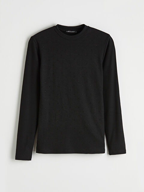 LCW Modest Bisiklet Yaka Taşlı Kadın Tişört - S6N842Z8-CVL