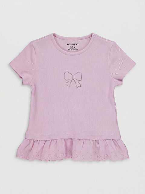 LCW Kids Bisiklet Yaka Baskılı Fırfırlı Kız Çocuk Tişört