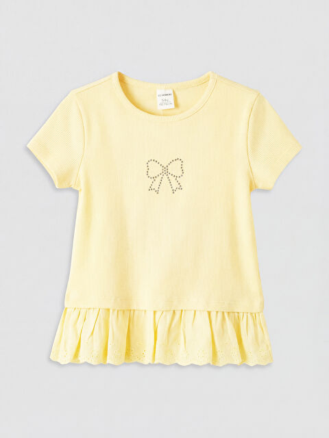 LCW Kids Bisiklet Yaka Fırfırlı Baskılı Kız Çocuk Tişört