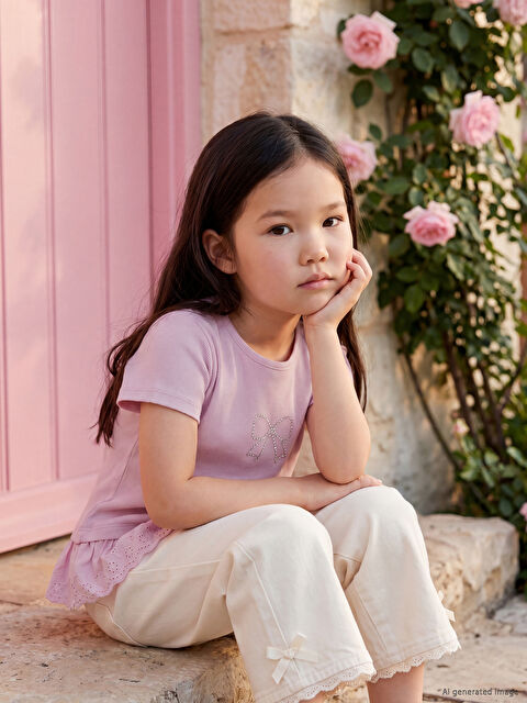 LCW Kids Baskılı Fırfırlı Kız Çocuk Tişört