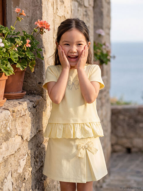 LCW Kids Baskılı Fırfırlı Kız Çocuk Tişört