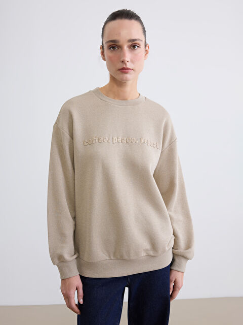 LCWAIKIKI Classic Bisiklet Yaka Baskılı Kadın Kalın Sweatshirt - S6N877Z8-D2Y