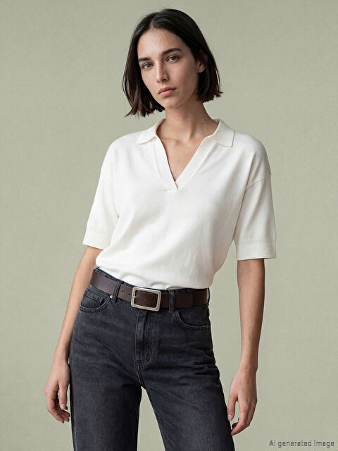 LCW Vision Polo Yaka Oversize Kadın Triko Kazak	 - S6N882Z8-R9J