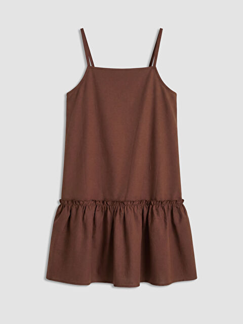 LCW Kids Fırfırlı Kare Yaka Kız Çocuk Poplin Elbise