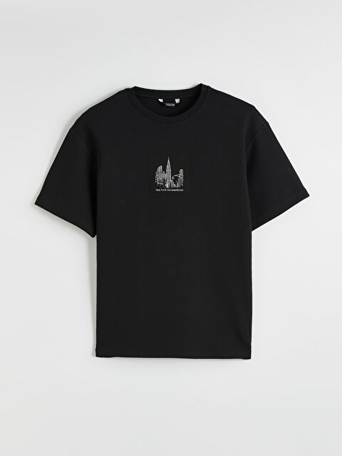 XSIDE Oversize Bisiklet Yaka New York Baskılı Erkek Tişört - S6N884Z8-CVL