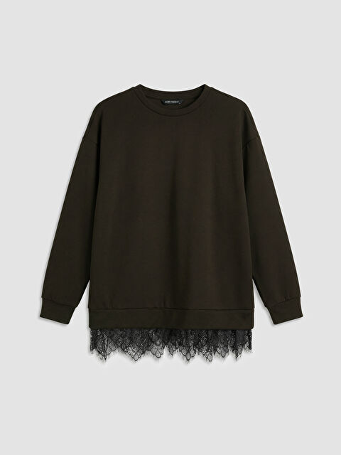 LCW Modest Bisiklet Yaka Dantel Detaylı Kadın Sweatshirt Tunik - S6N892Z8-HMK